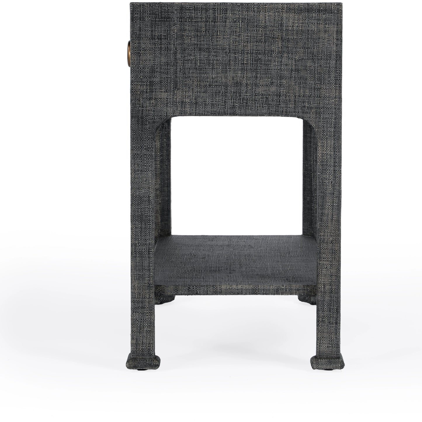 005 SI-2077870 | Additional Silo | Chatham Raffia Nightstand by Butler Specialty Company in charcoal and charcoal raffia. Made from gmelina beechwood solids, mdf panel with maple veneer, raffia, aluminium in a transitional style.