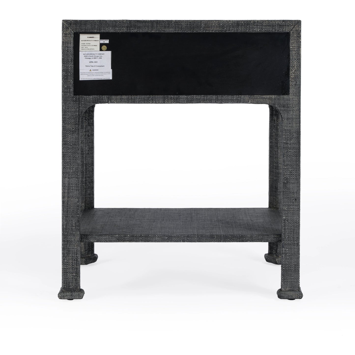 006 SI-2077870 | Additional Silo | Chatham Raffia Nightstand by Butler Specialty Company in charcoal and charcoal raffia. Made from gmelina beechwood solids, mdf panel with maple veneer, raffia, aluminium in a transitional style.
