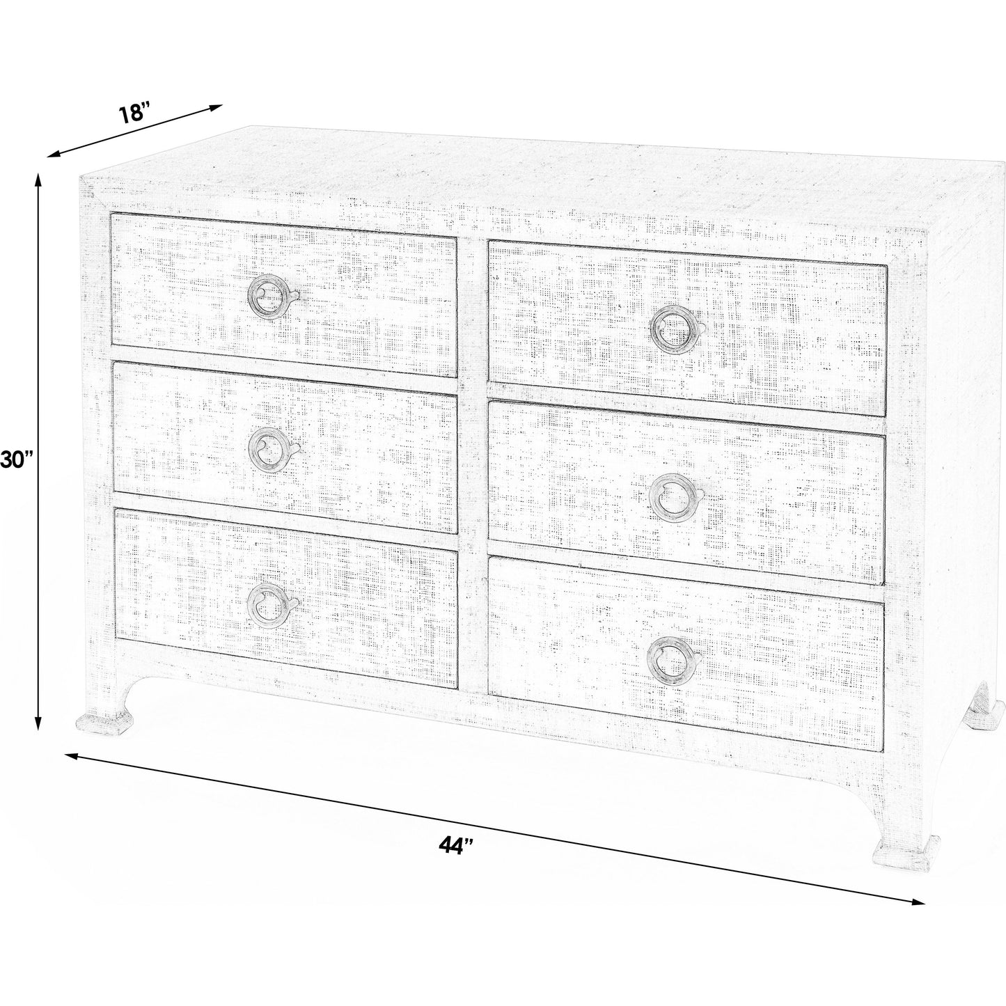 002 SI-2077871 | Additional Silo | Chatham Raffia 6 Drawer Dresser by Butler Specialty Company in charcoal and charcoal raffia. Made from gmelina beechwood solids, mdf panel with maple veneer, raffia, aluminium in a modern style.
