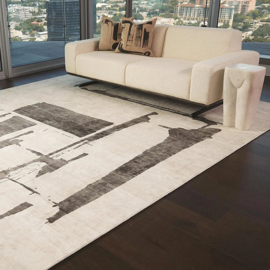 Edifice Rug by Global Views in cream, charcoal. Made from 80% viscose, 20% cotton (backing) in a unique style.