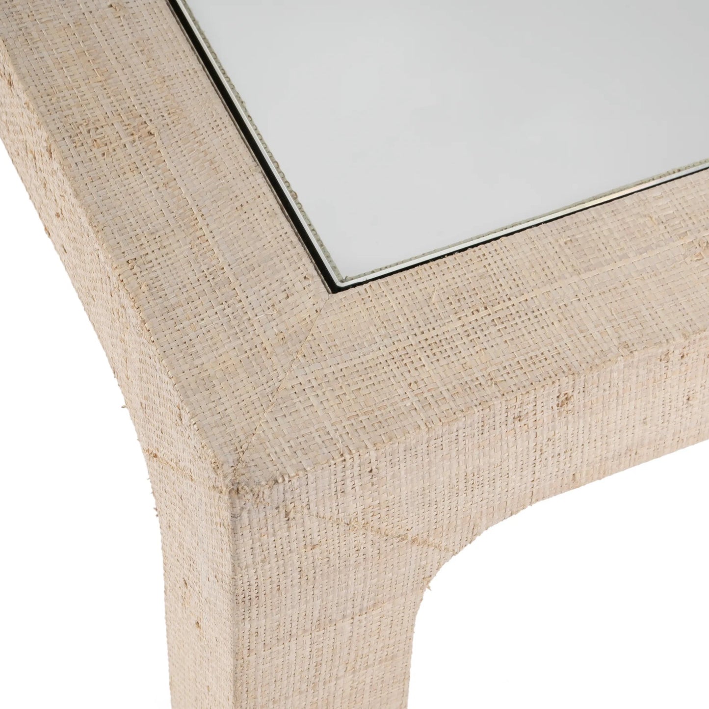 021 SI-2333906 | Unknown | Chatham Raffia Coffee Table by Butler Specialty Company. Made from saguran raffia, glass, gmelina arborea wood in a unique style.