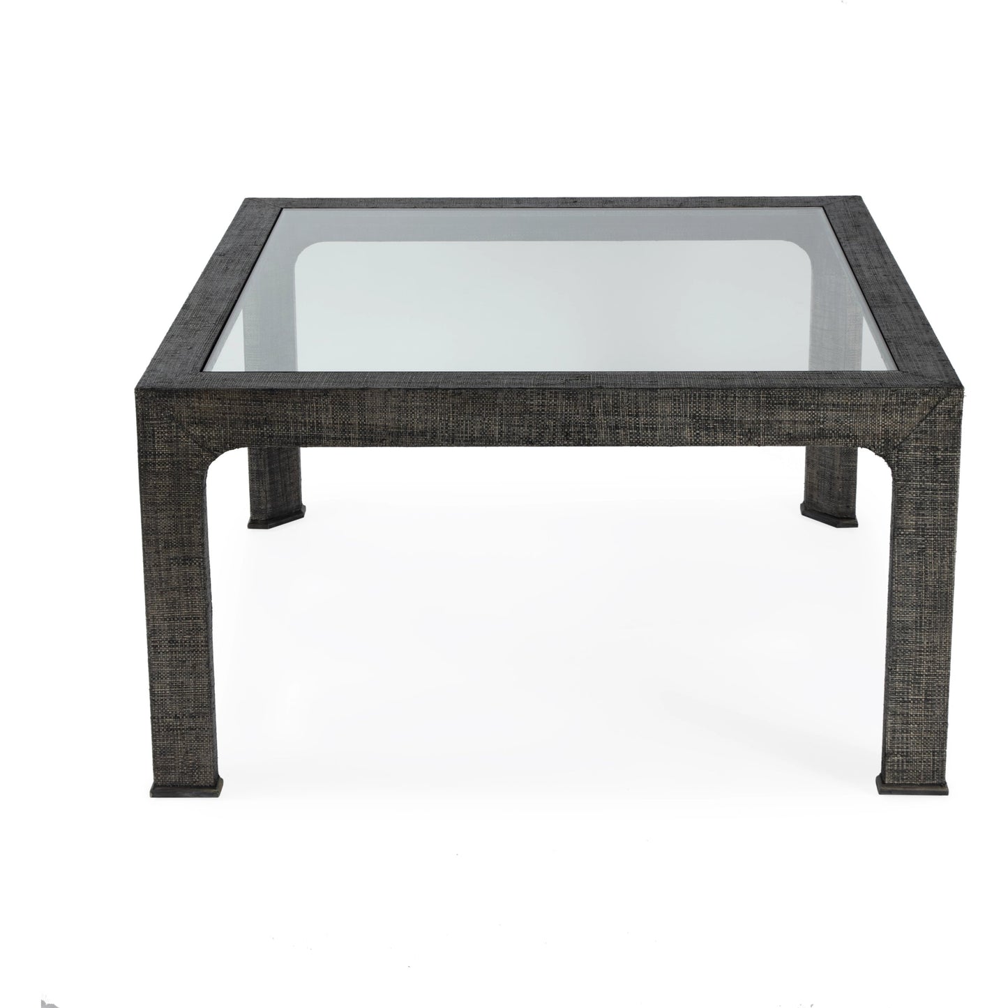 003 SI-2077873 | Additional Silo | Chatham Glass and Raffia Square 36" Coffee Table by Butler Specialty Company in charcoal and charcoal raffia. Made from saguran raffia, glass, gmelina beechwood solids in a modern style.