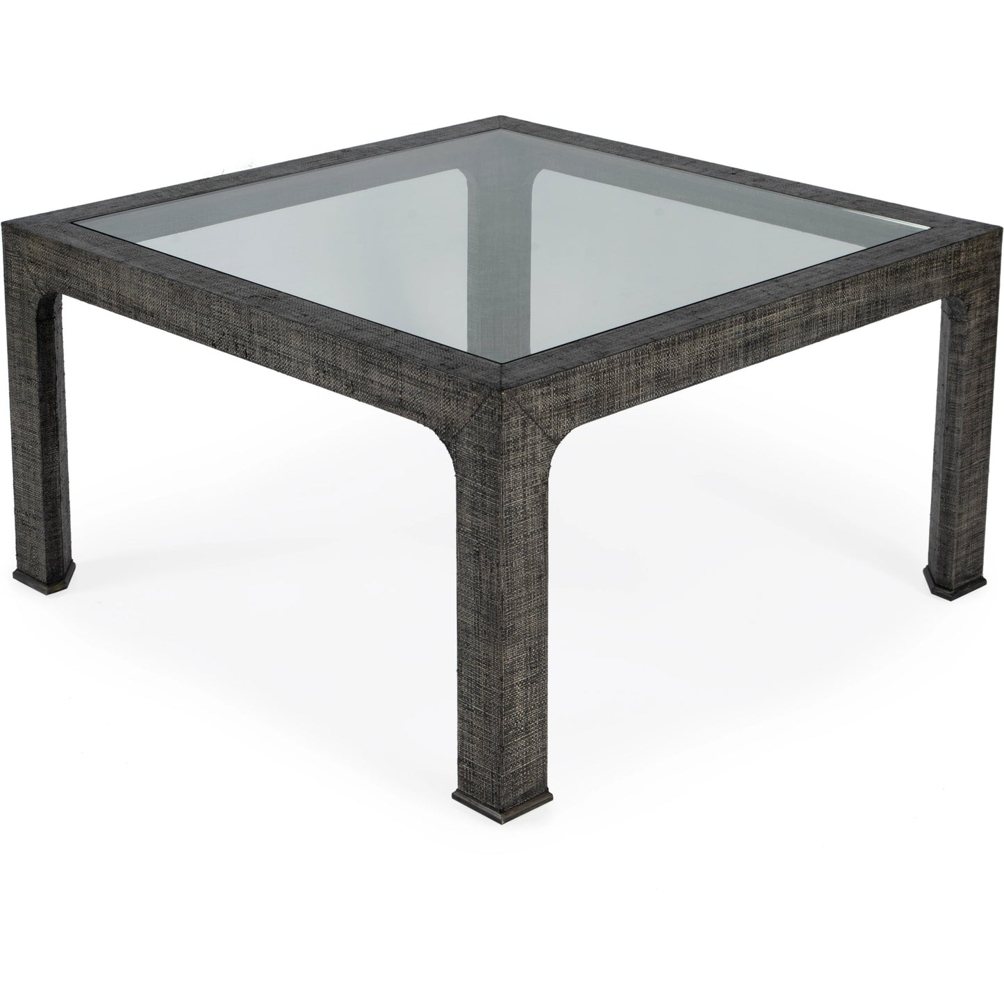 005 SI-2077873 | Additional Silo | Chatham Glass and Raffia Square 36" Coffee Table by Butler Specialty Company in charcoal and charcoal raffia. Made from saguran raffia, glass, gmelina beechwood solids in a modern style.