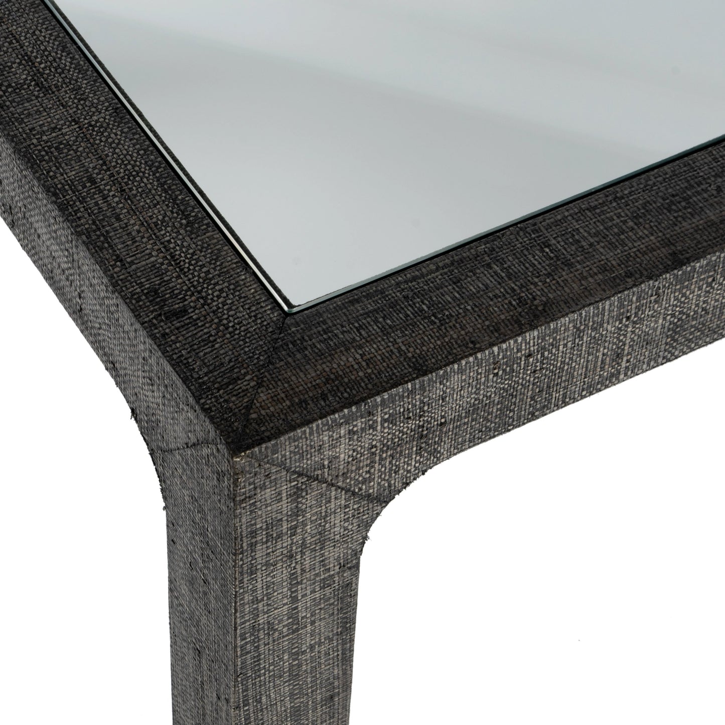 006 SI-2077873 | Additional Silo | Chatham Glass and Raffia Square 36" Coffee Table by Butler Specialty Company in charcoal and charcoal raffia. Made from saguran raffia, glass, gmelina beechwood solids in a modern style.