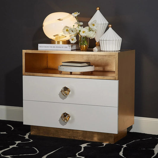 London Nightstand by Global Views in gold and white lacquer. Made from unique in a modern style.