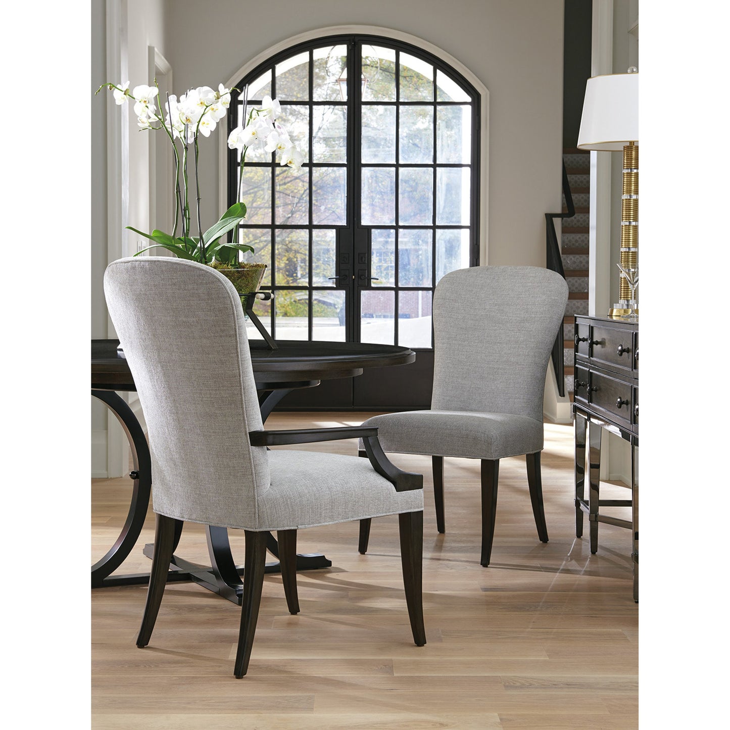 003 SR-834996 | Lifestyle | Schuler Upholstered Arm Chair by Barclay Butera in gray. Made from unique in a transitional style.