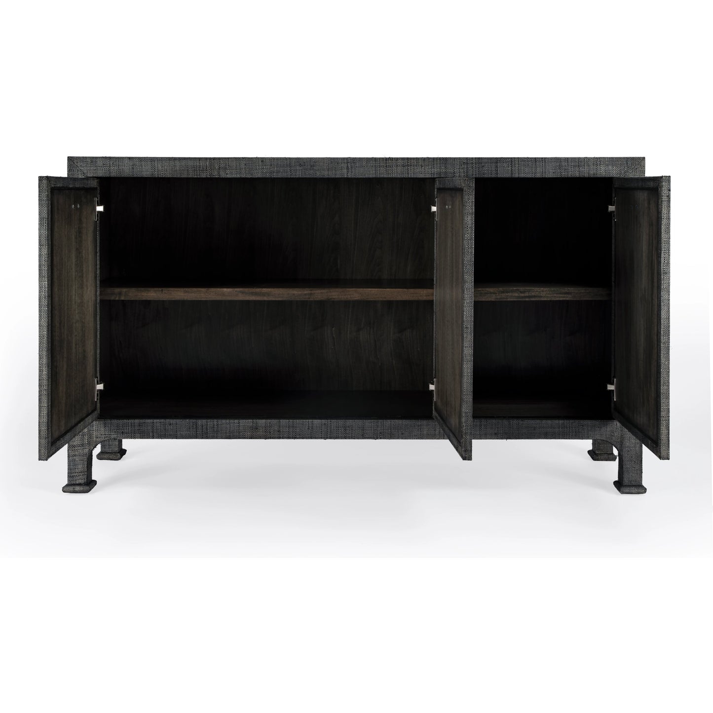 004 SI-2077874 | Additional Silo | Chatham 3-Drawer Raffia Sideboard by Butler Specialty Company in charcoal and charcoal raffia. Made from gmelina beechwood solids, mdf panel with maple veneer, raffia, aluminium in a modern style.