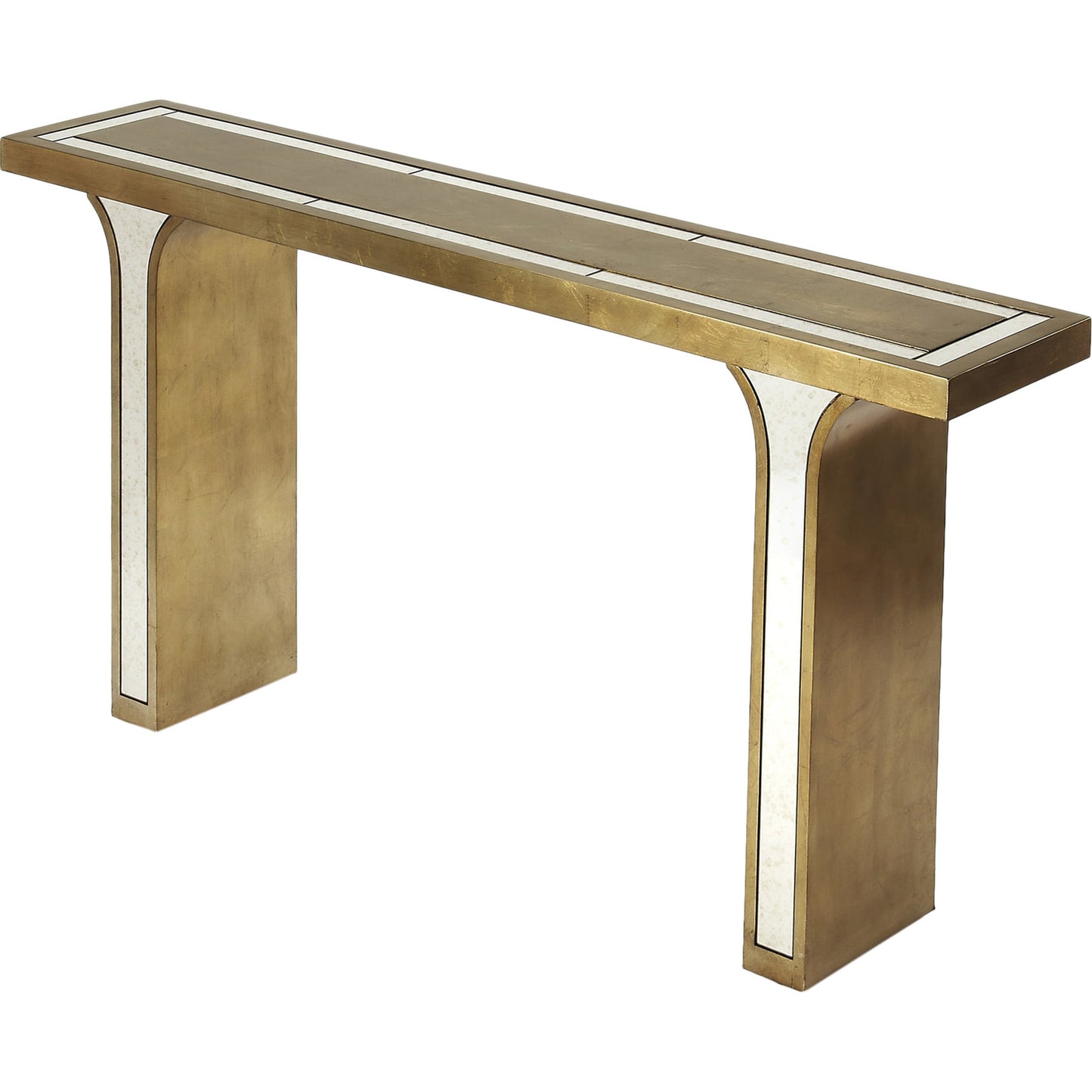 001 O-BUTLER-9201345 | Additional Silo | Katya Console Table by Butler Specialty Company in silver and silver leaf. Made from poplar hardwood solids, distressed mirror in a modern style.