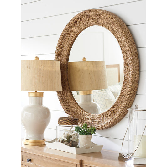 La Jolla Woven Round Mirror by Barclay Butera. Made from unique in a coastal style.