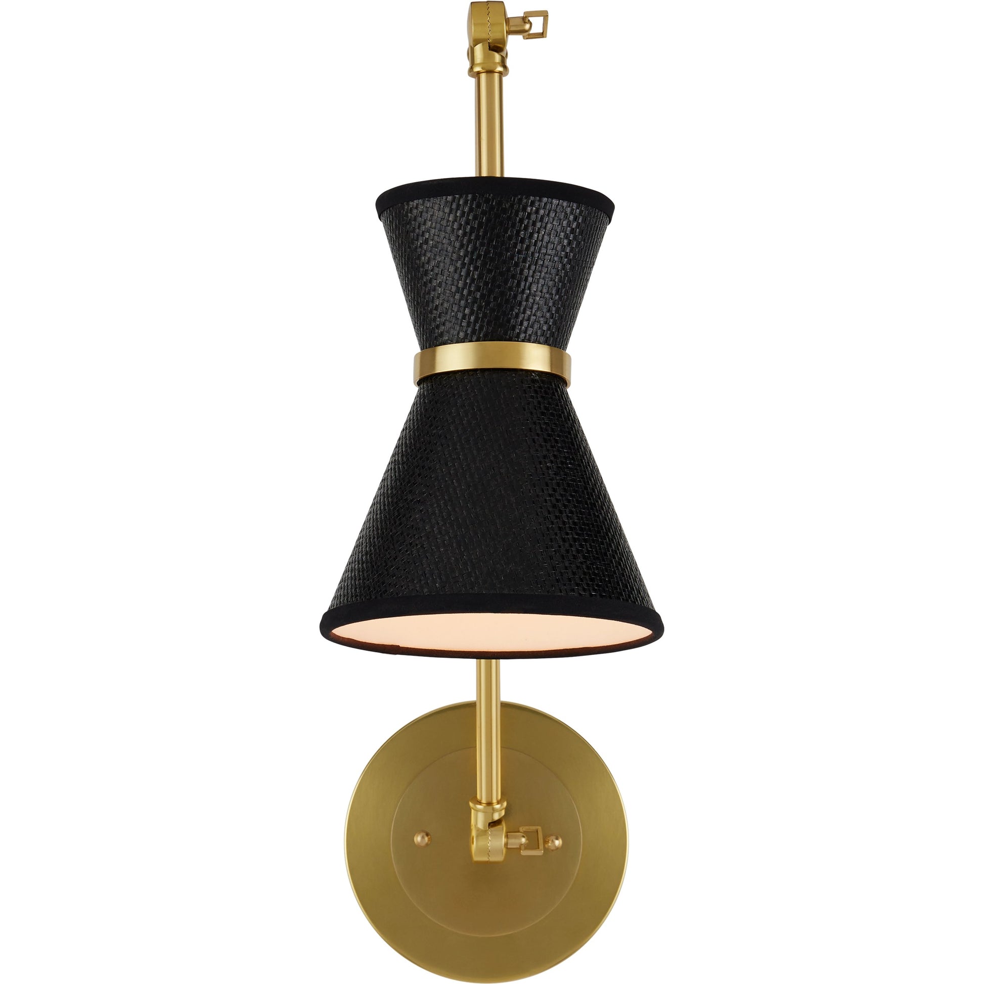 Avignon Wall Sconce by Currey and Company in polished brass, black. Made from metal, paper in a modern style.