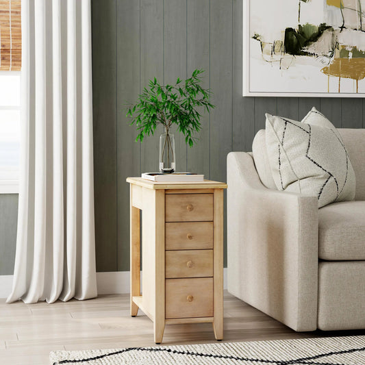 Kelton 4 Drawer Side Table by Butler Specialty Company in beige and antique beige. Made from rubberwood solids, mdf, cherry veneer in a modern style.