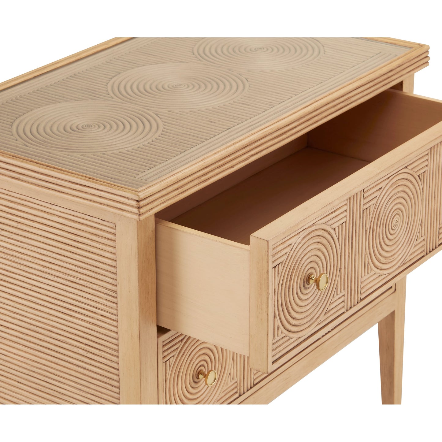010 SI-1894521 | Additional Silo | Santos 2-Drawer Chest by Currey and Company. Made from mahogany, rattan, brass, glass in a transitional style.