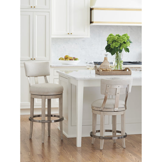 Cliffside Swivel Upholstered Counter Stool by Barclay Butera in sailcloth. Made from unique in a transitional style.