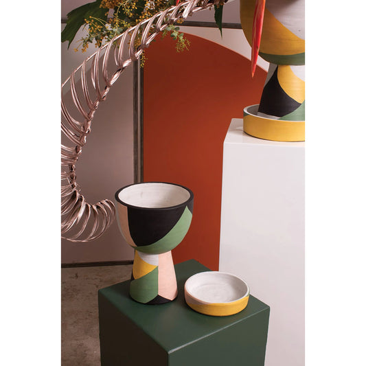 Ayton Pot with Saucer by Accent Decor in multicolor. Made from ceramic in a modern style.