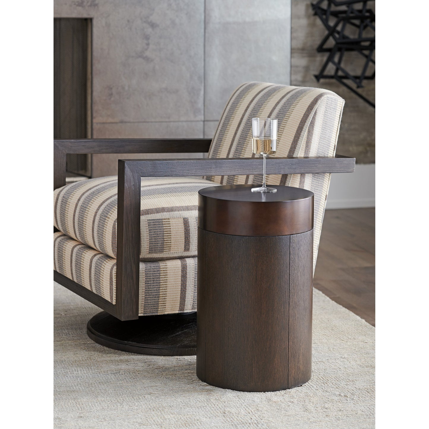 002 SI-1770654 | Lifestyle | Black Diamond Round End Table by Lexington in burnished bronze. Made from unique in a modern style.