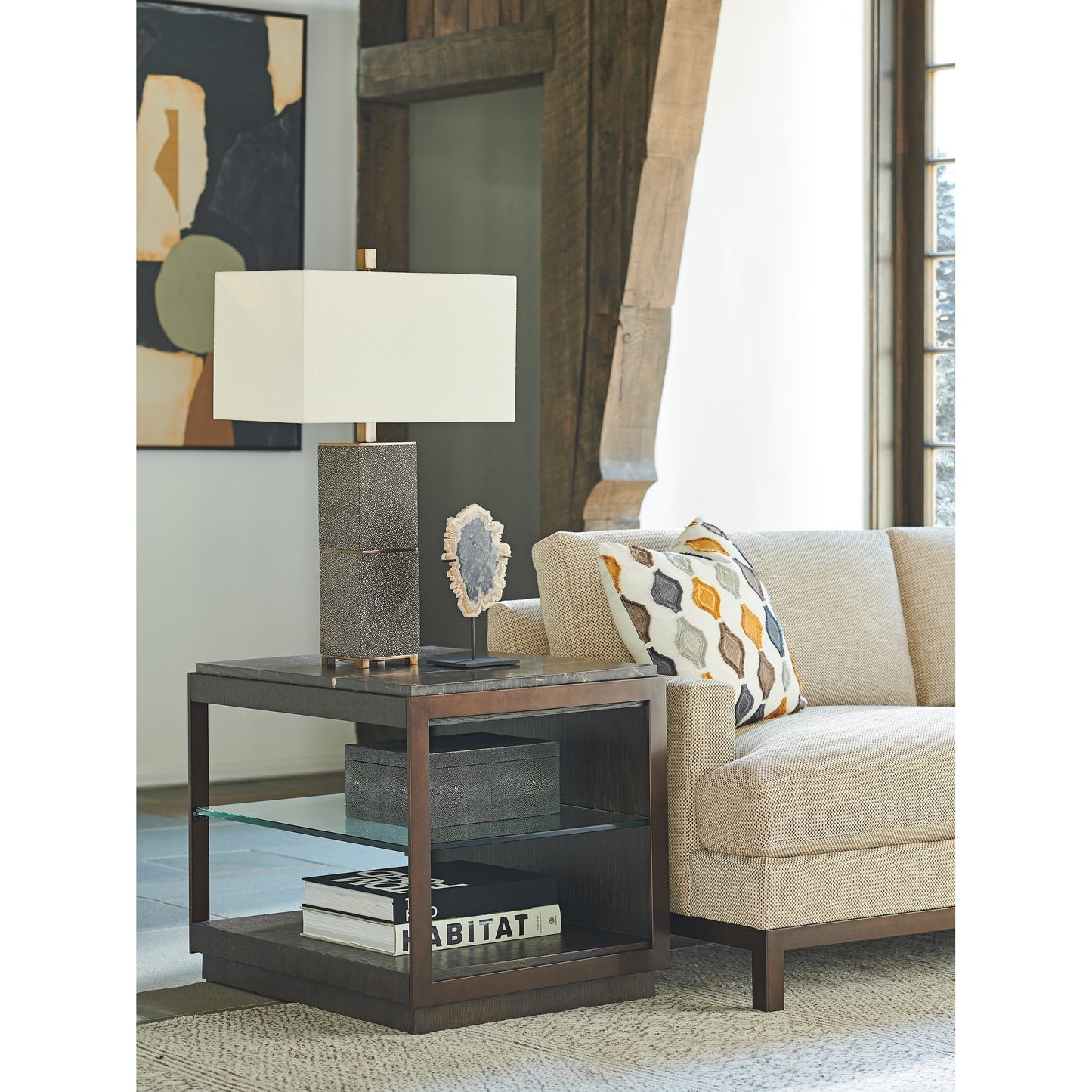 003 SI-1770767 | Lifestyle | Summit End Table by Lexington in dark mocha. Made from unique in a modern style.