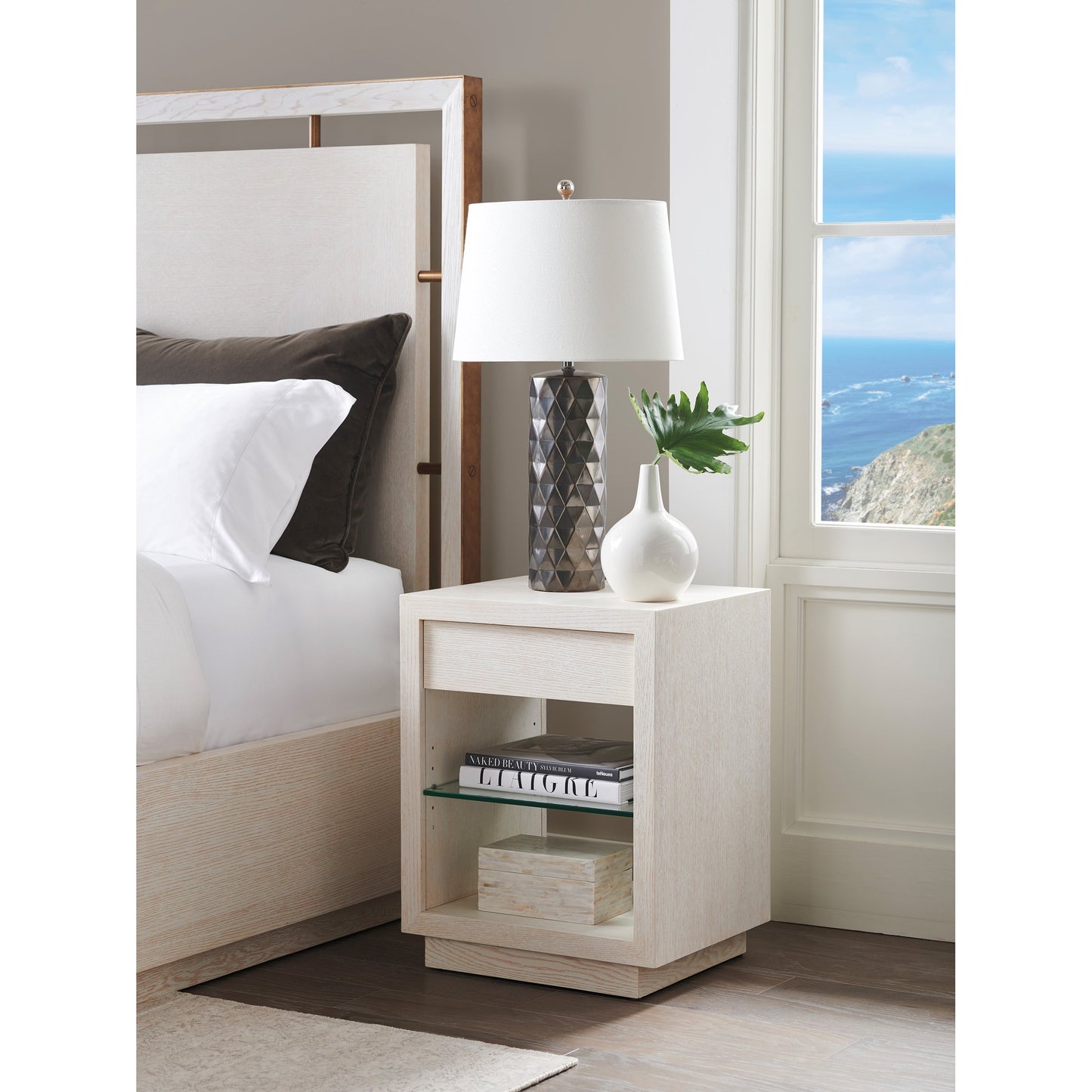 003 SI-1770677 | Lifestyle | Country Club Night Table by Lexington in winter white. Made from unique in a modern style.