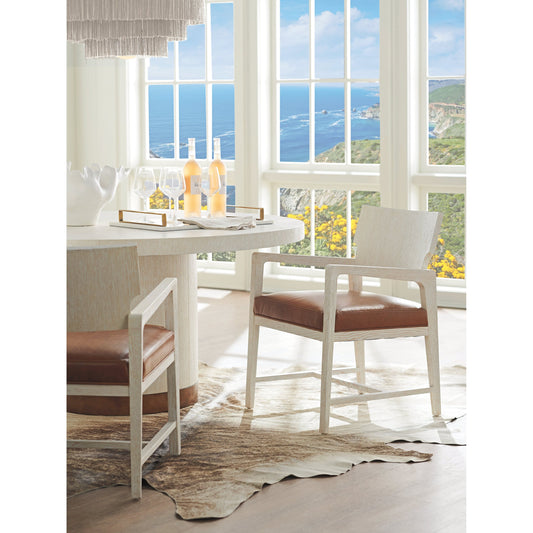 Ridgewood Leather Dining Chair by Barclay Butera in winter white. Made from unique in a rustic style.