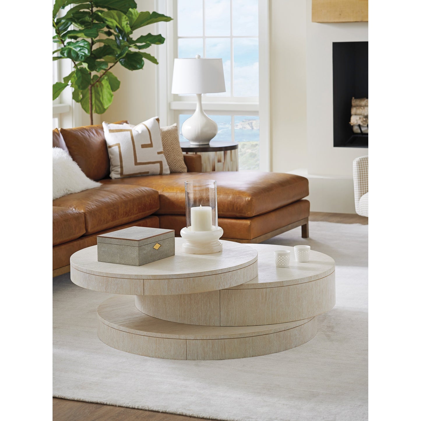 002 SI-1770785 | Lifestyle | Ventana Cocktail Table by Lexington in winter white. Made from unique in a modern style.
