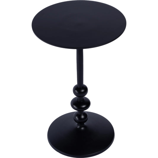 Zora Distressed Iron Pedestal Side Table by Butler Specialty Company in black and metalworks. Made from aluminum in a modern style.