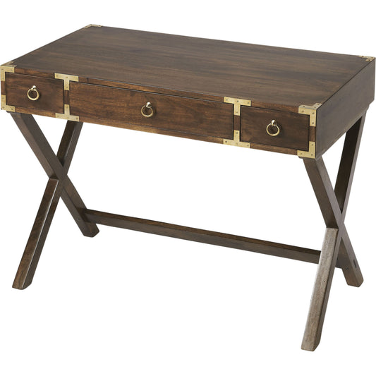 001 S-242727 | Primary Silo | Forster Writing Desk by Butler Specialty Company in dark brown and brown. Made from mango wood solids, mdf, brass finished hardware in a eclectic & global style.