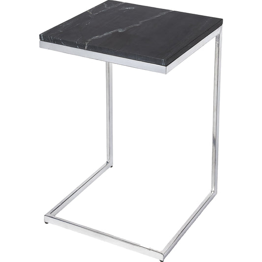 Lawler Marble End Table by Butler Specialty Company in black and black stone. Made from marble, nickel metal, high polished nickel finish in a modern style.