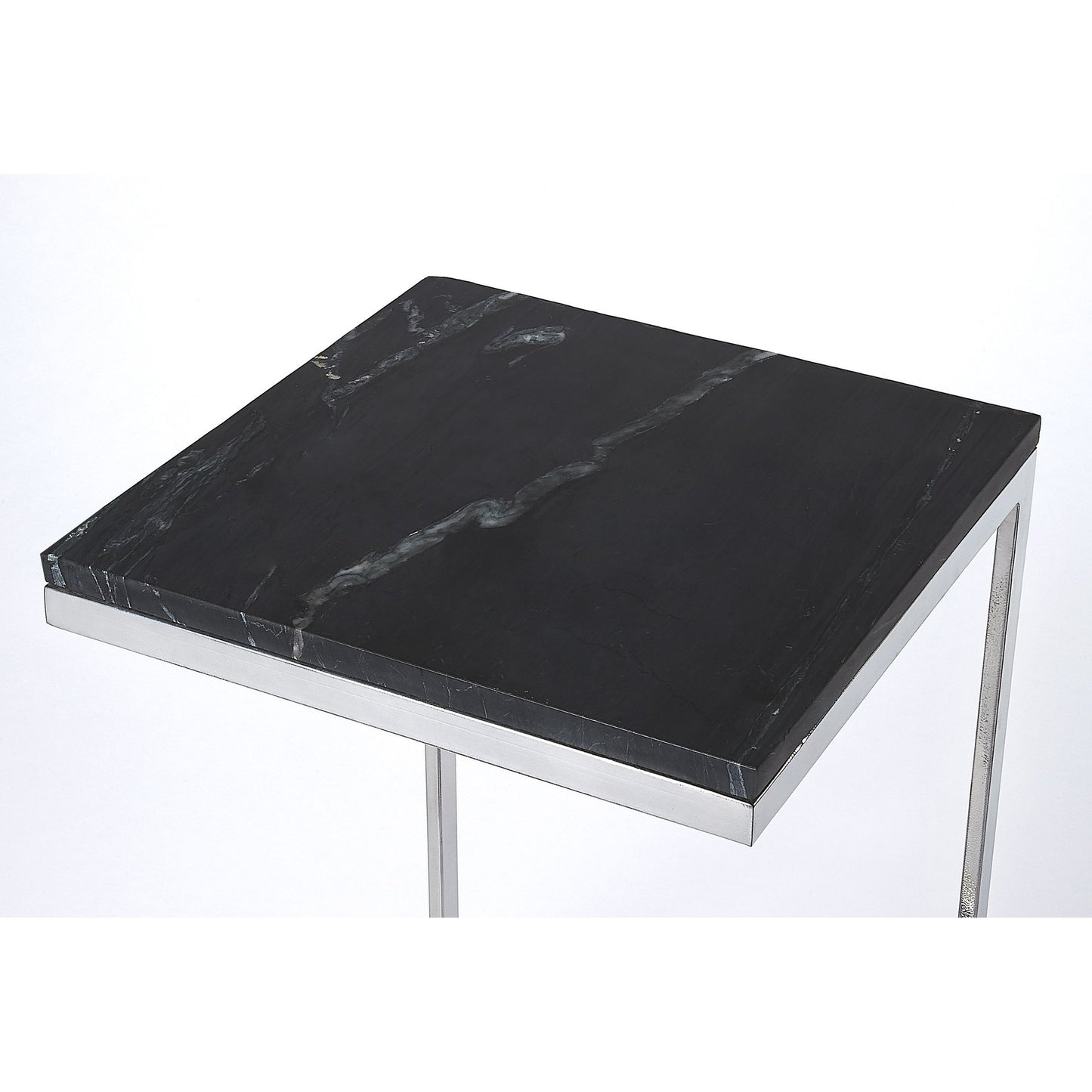 003 SR-770484 | Closeup | Lawler Marble End Table by Butler Specialty Company in black and black stone. Made from marble, nickel metal, high polished nickel finish in a modern style.