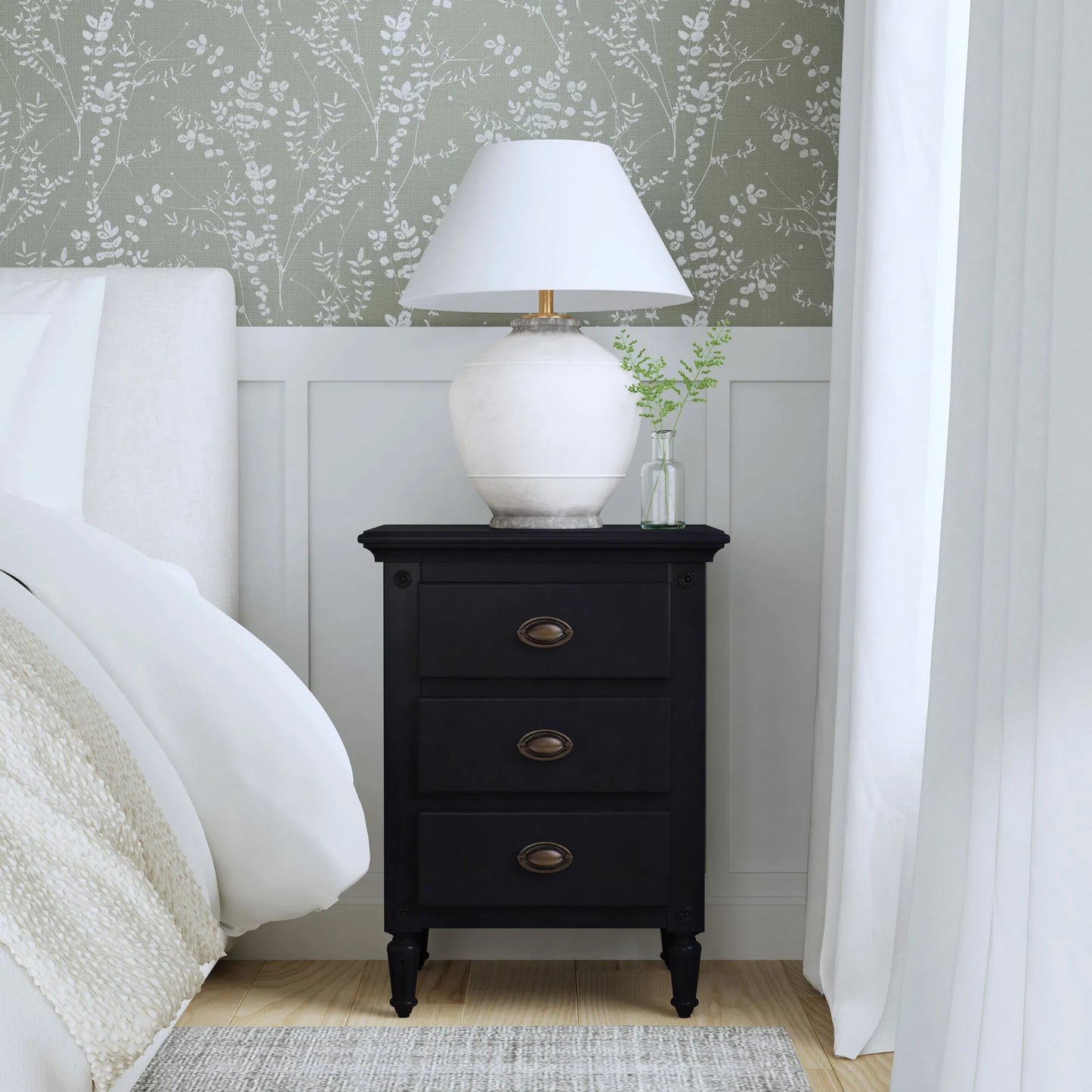 011 S-242741 | Lifestyle | Easterbrook Nightstand by Butler Specialty Company in black and black. Made from mahogany wood solids, mdf, plywood, resin components, mahogany veneer in a traditional style.