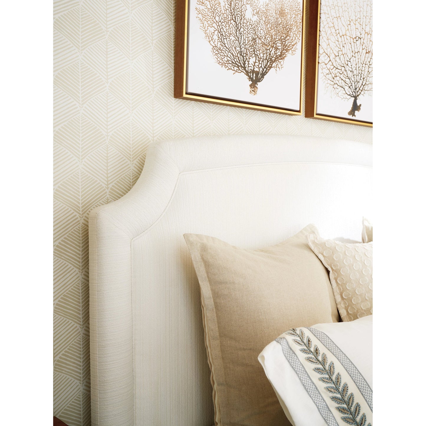002 SI-1962832,SI-1962834,SI-1962836 | Closeup | Avalon Upholstered Headboard by Barclay Butera in white and fresh pearl. Made from unique in a transitional style.