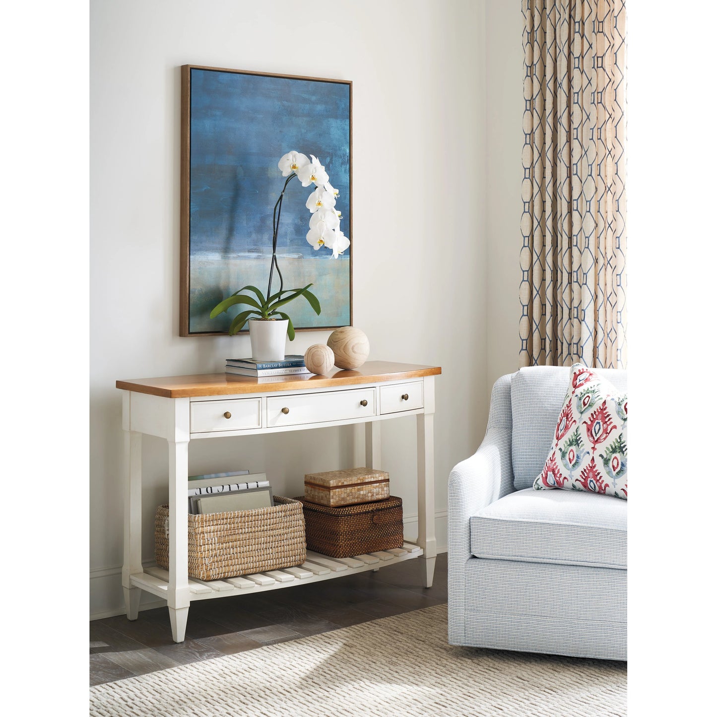003 SI-1962859 | Lifestyle | Temple Bowfront Console Table by Lexington in white tides. Made from unique in a cottage & farmhouse style.