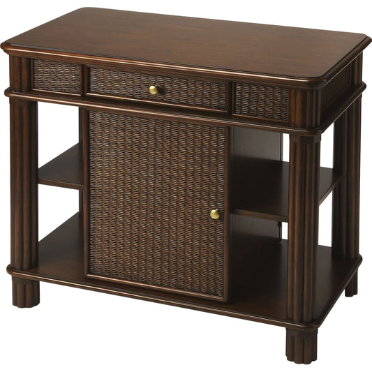 Falmouth Rattan Kitchen Island by Butler Specialty Company in dark brown and chestnut rattan. Made from mahogany wood solids, rattan, mdf in a cottage & farmhouse style.
