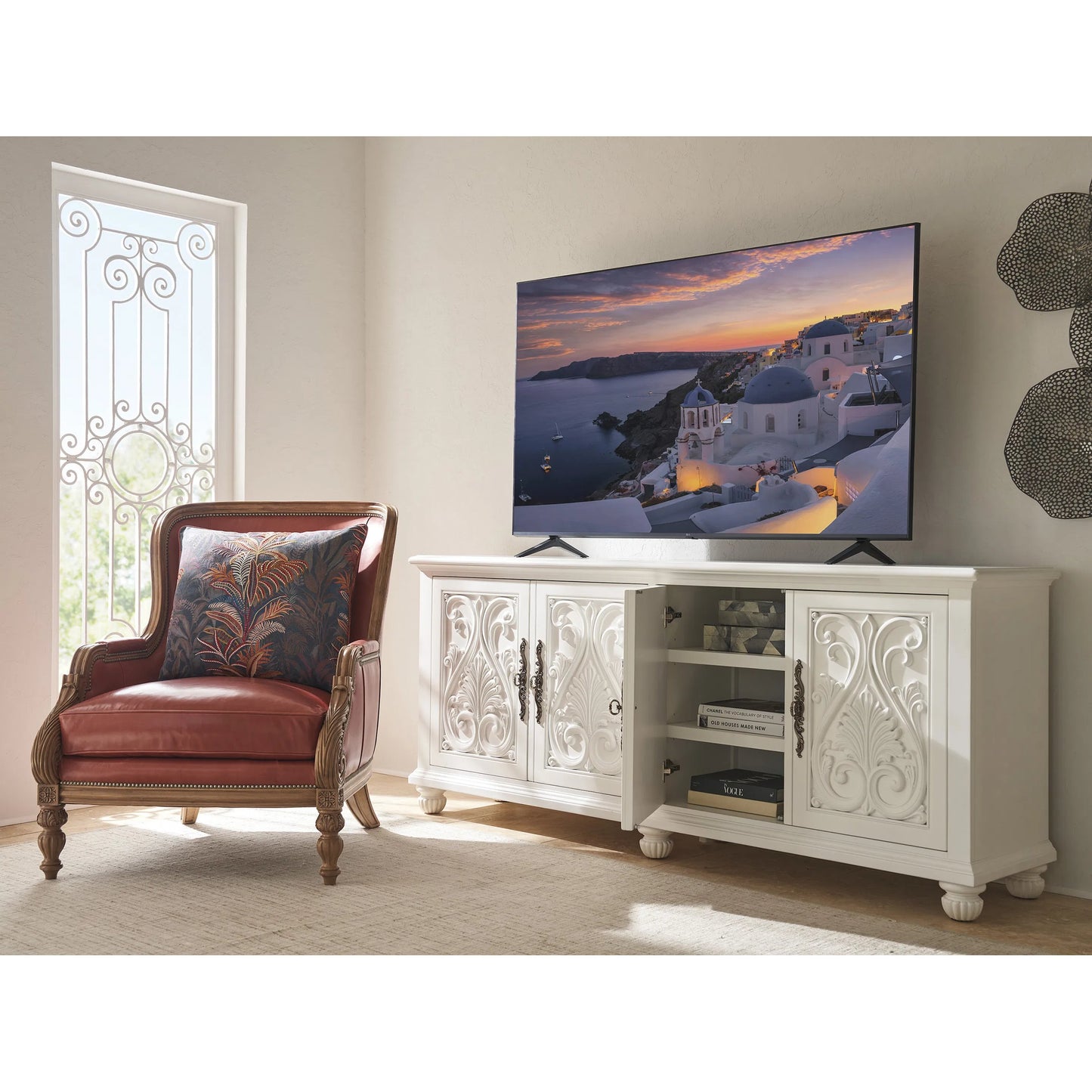 002 SI-2242526 | Additional Silo | Catalonia Media Console by Barclay Butera in polo mallet white. Made from unique in a unique style.
