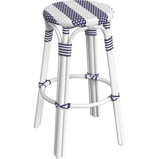 Tobias Bar Stool by Butler Specialty Company. Made from rattan, polyurethane synthetic rattan in a coastal style.