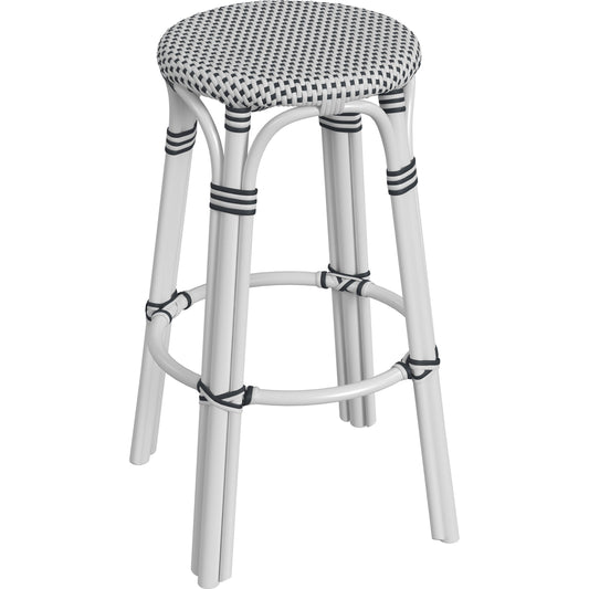 Tobias Bar Stool by Butler Specialty Company. Made from rattan, polyurethane synthetic rattan in a coastal style.