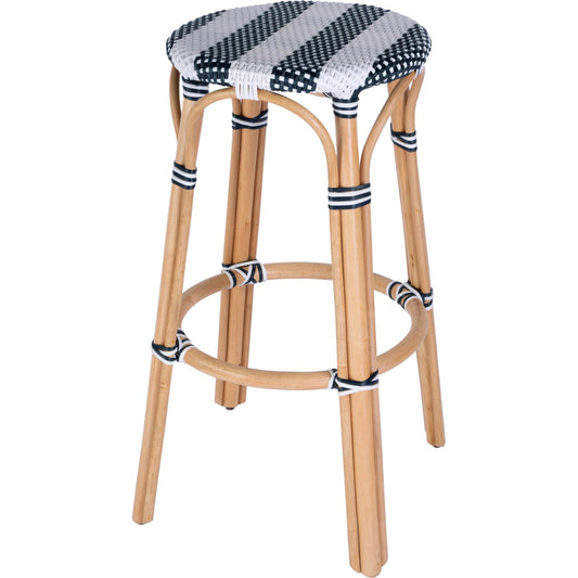 Tobias Wood Bar Stool by Butler Specialty Company. Made from rattan, polyurethane synthetic rattan in a coastal style.