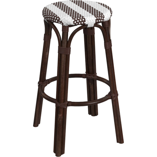 Tobias Bar Stool by Butler Specialty Company. Made from rattan, polyurethane synthetic rattan in a coastal style.