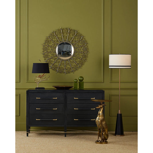 Levain Mirror by Currey and Company in gold leaf. Made from iron, glass, engineered wood in a modern style.