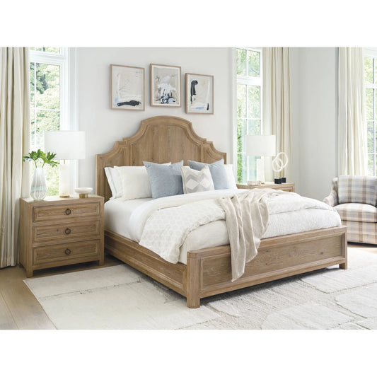 Valley Club Panel Bed by Barclay Butera in tan. Made from white oak in a unique style.