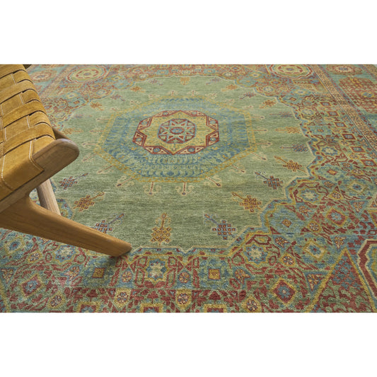 Mamluk 9404 Rug by Exquisite Rugs in green, light blue. Made from new zealand wool in a unique style.