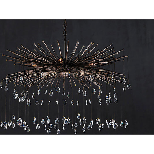 Fen Chandelier by Currey and Company in cupertino. Made from wrought iron, crystal in a eclectic & global style.