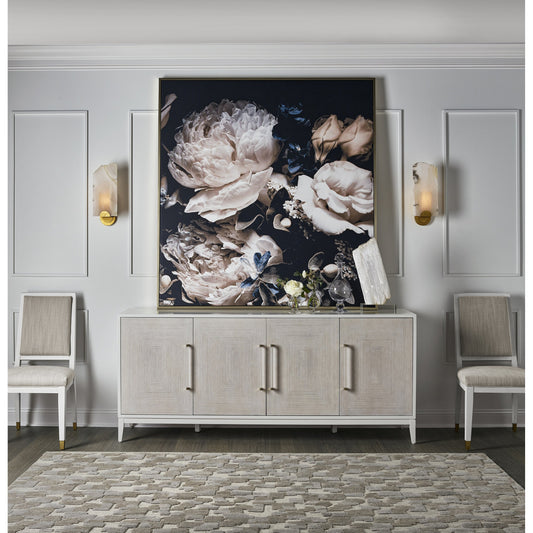 Desert Rose Credenza by Miranda Kerr Home in gold and white lacquer. Made from unique in a transitional style.