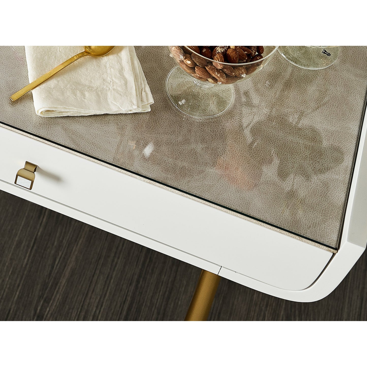009 SR-909187 | Lifestyle | Allure Vanity Desk by Miranda Kerr Home in gold and white lacquer. Made from unique in a modern style.