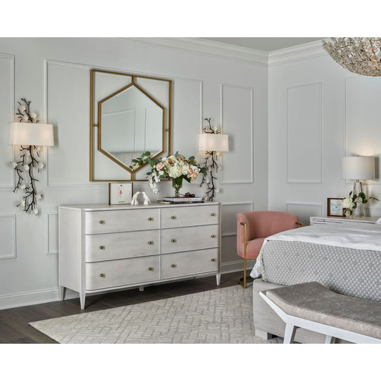 Chelsea Dresser by Miranda Kerr Home in gold and alabaster. Made from unique in a transitional style.