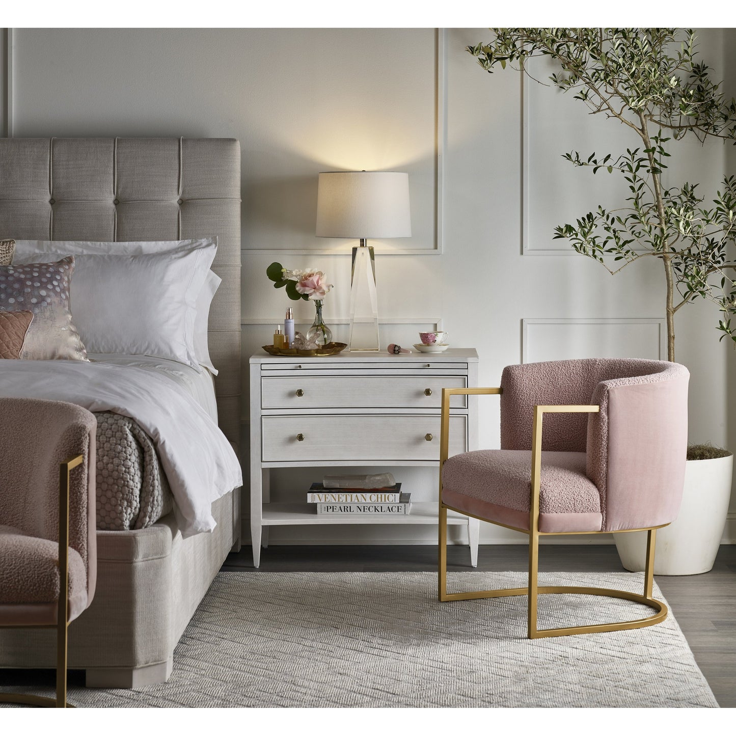 005 SR-909199 | Lifestyle | Chelsea Nightstand by Miranda Kerr Home in gold and alabaster. Made from unique in a transitional style.
