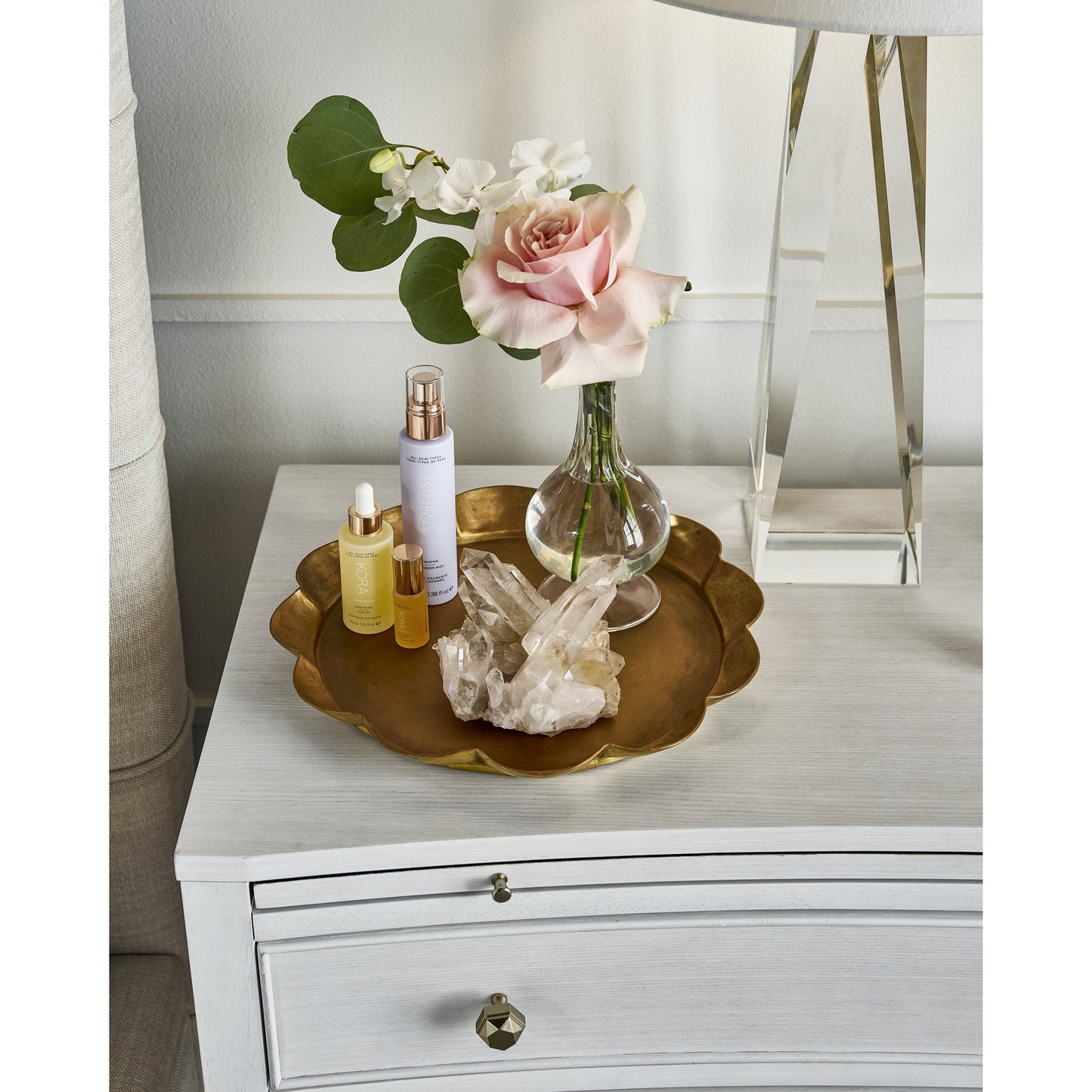004 SR-909199 | Lifestyle | Chelsea Nightstand by Miranda Kerr Home in gold and alabaster. Made from unique in a transitional style.