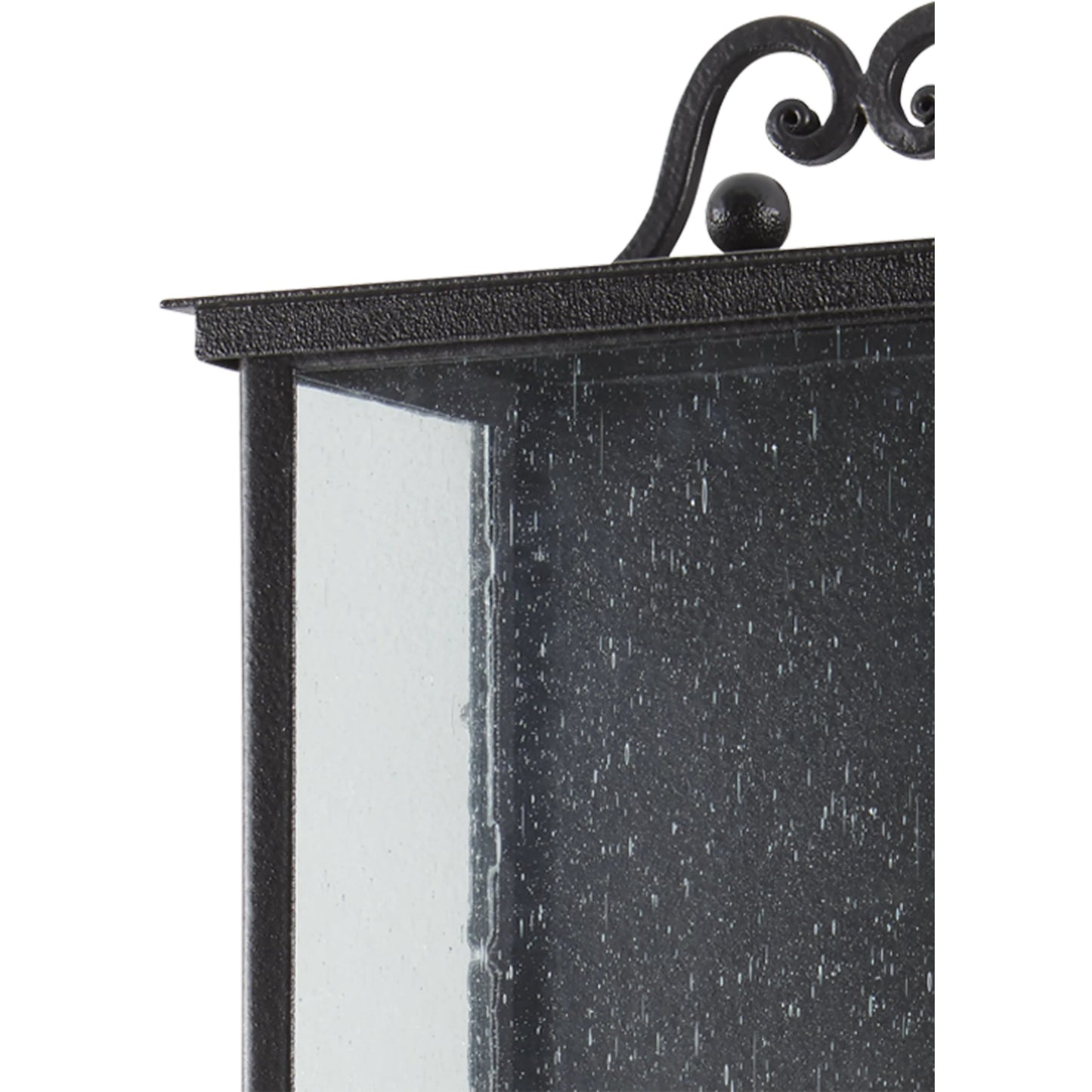 012 S-222943 | Closeup | Giatti Outdoor Wall Sconce by Currey and Company in midnight (pure black). Made from wrought iron, glass in a traditional style.