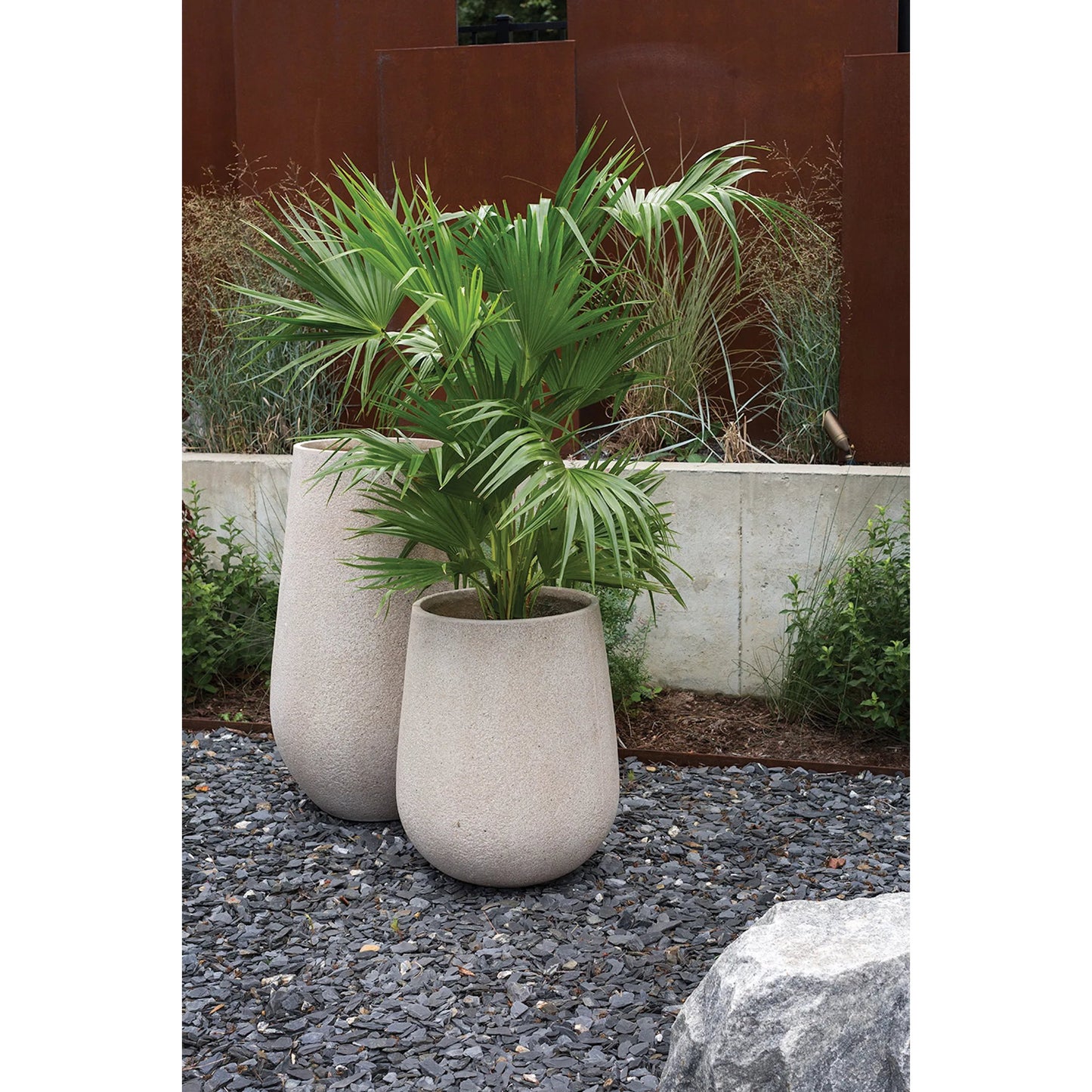 002 SI-2255130 | Lifestyle | Juni Vase by Accent Decor in tan. Made from fiber composite in a modern style.