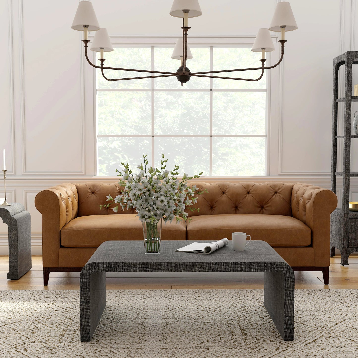 006 SI-2077887 | Lifestyle | Chatham Raffia Waterfall Coffee Table by Butler Specialty Company in charcoal and charcoal raffia. Made from gmelina beechwood solids, mdf, raffia in a transitional style.