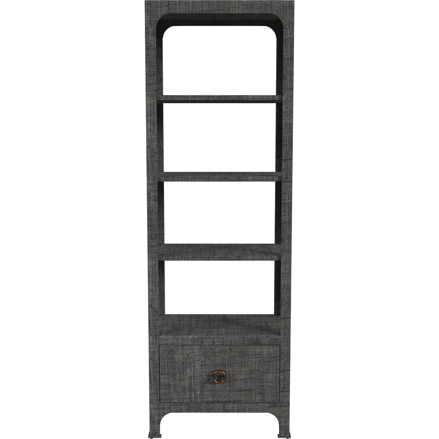 003 SI-2077888 | Additional Silo | Chatham One Drawer 3 Shelf Natural Raffia Etagere Bookcase by Butler Specialty Company in gray and charcoal raffia. Made from gmelina beechwood solids, mdf panel with maple veneer, raffia, aluminium in a modern style.