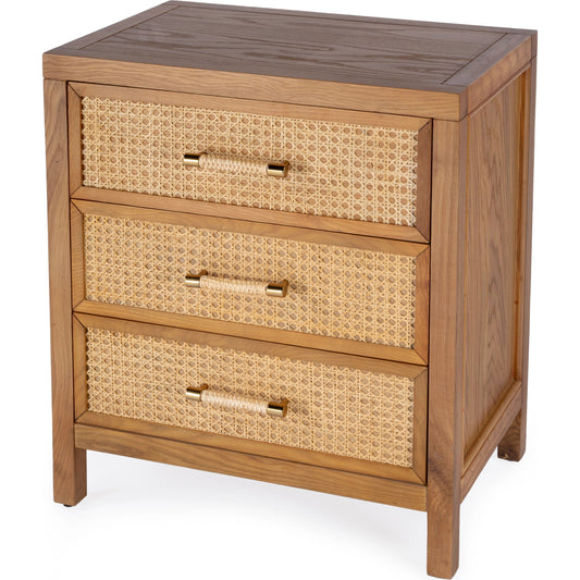 Mesa 3-Drawer Chest by Butler Specialty Company in natural & cane. Made from solid oak, mdf, oak veneer, cane in a cottage & farmhouse style.